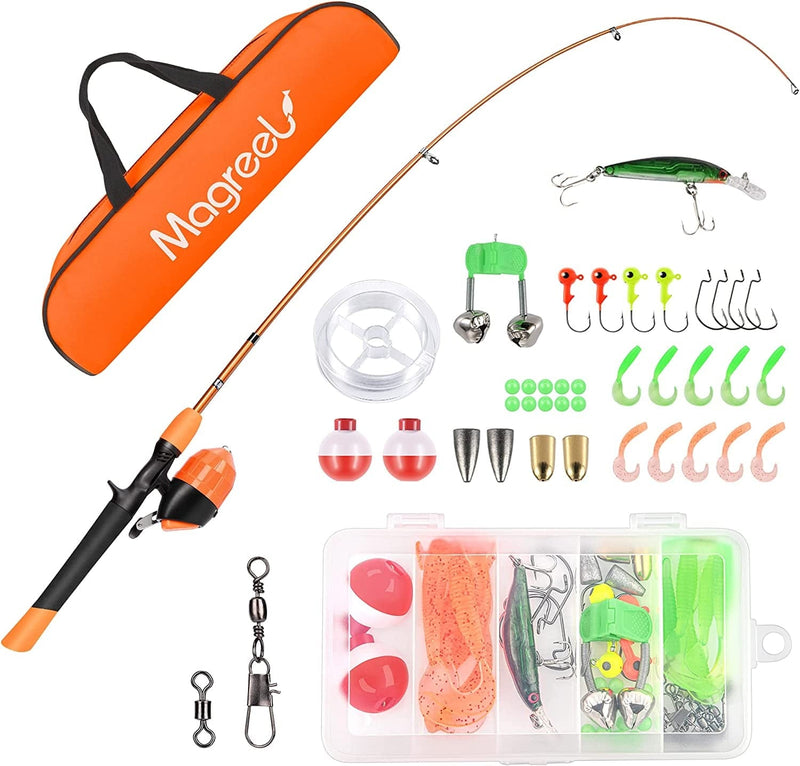 Kids Fishing Rod and Reel Combo, Telescopic Fishing Pole Children Starter Kit - with Fishing Gears, Tackle Box, Fishing Line, Reel and Travel Bag for Boys, Girls, Beginner, Youth Sporting Goods > Outdoor Recreation > Fishing > Fishing Rods Magreel Bright Orange 120cm/47inch 