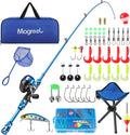 Kids Fishing Rod and Reel Combo, Telescopic Fishing Pole Children Starter Kit - with Fishing Gears, Tackle Box, Fishing Line, Reel and Travel Bag for Boys, Girls, Beginner, Youth Sporting Goods > Outdoor Recreation > Fishing > Fishing Rods Magreel Blue+Stool+Net 120cm/47inch 