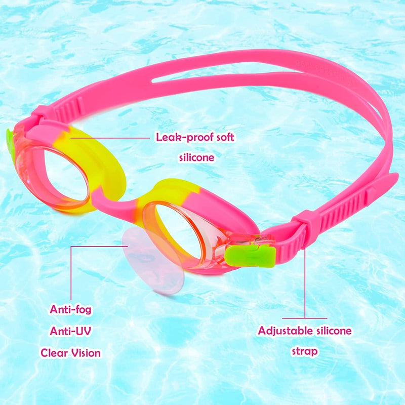 Kids Swim Caps for Girls (Age 2-6), Durable Waterproof Silicone Swimming Cap for Short Hair with Swimming Goggles, Ear Plug and Nose Clip Sporting Goods > Outdoor Recreation > Boating & Water Sports > Swimming > Swim Caps PAMAID   