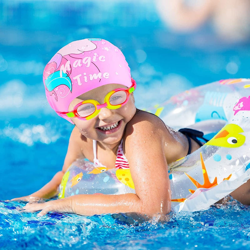 Kids Swim Caps for Girls (Age 2-6), Durable Waterproof Silicone Swimming Cap for Short Hair with Swimming Goggles, Ear Plug and Nose Clip Sporting Goods > Outdoor Recreation > Boating & Water Sports > Swimming > Swim Caps PAMAID   