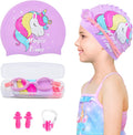 Kids Swim Caps for Girls (Age 2-6), Durable Waterproof Silicone Swimming Cap for Short Hair with Swimming Goggles, Ear Plug and Nose Clip Sporting Goods > Outdoor Recreation > Boating & Water Sports > Swimming > Swim Caps PAMAID Purple Small 