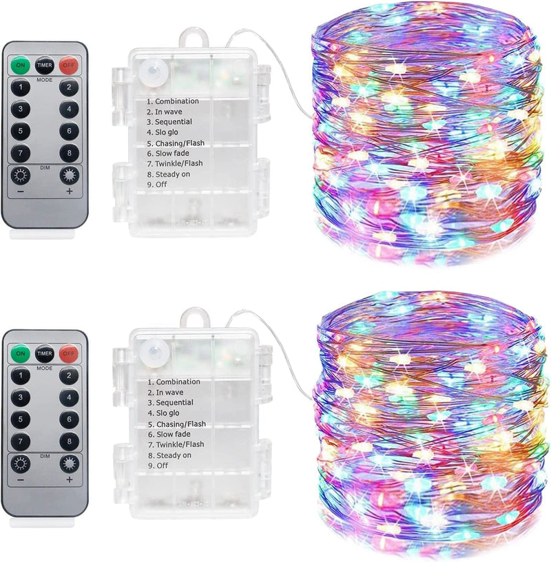 Kikasam 2 Pack 39Ft 120 Led Fairy Lights Battery Operated Christmas String Waterproof Silver Copper Wire Twinkle Party Wedding Halloween Xmas Tree Mason Jar Craft Decorations A009Ww-2Pcs Home & Garden > Lighting > Light Ropes & Strings Kikasam 39ft  