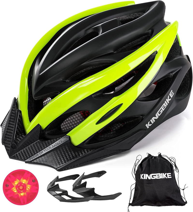 KINGBIKE Light Comfortable Adults Youth Bike Helmet with LED Safety Rear Light+ Detachable Visor, Helmet Storage Backpack for Children Men Women Youth Sporting Goods > Outdoor Recreation > Cycling > Cycling Apparel & Accessories > Bicycle Helmets KINGBIKE Black&Green XXL(59-63CM) 