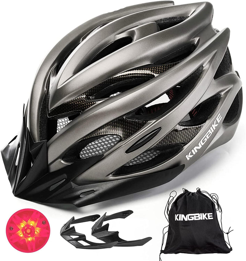 KINGBIKE Light Comfortable Adults Youth Bike Helmet with LED Safety Rear Light+ Detachable Visor, Helmet Storage Backpack for Children Men Women Youth Sporting Goods > Outdoor Recreation > Cycling > Cycling Apparel & Accessories > Bicycle Helmets KINGBIKE Titanium XXL(59-63CM) 