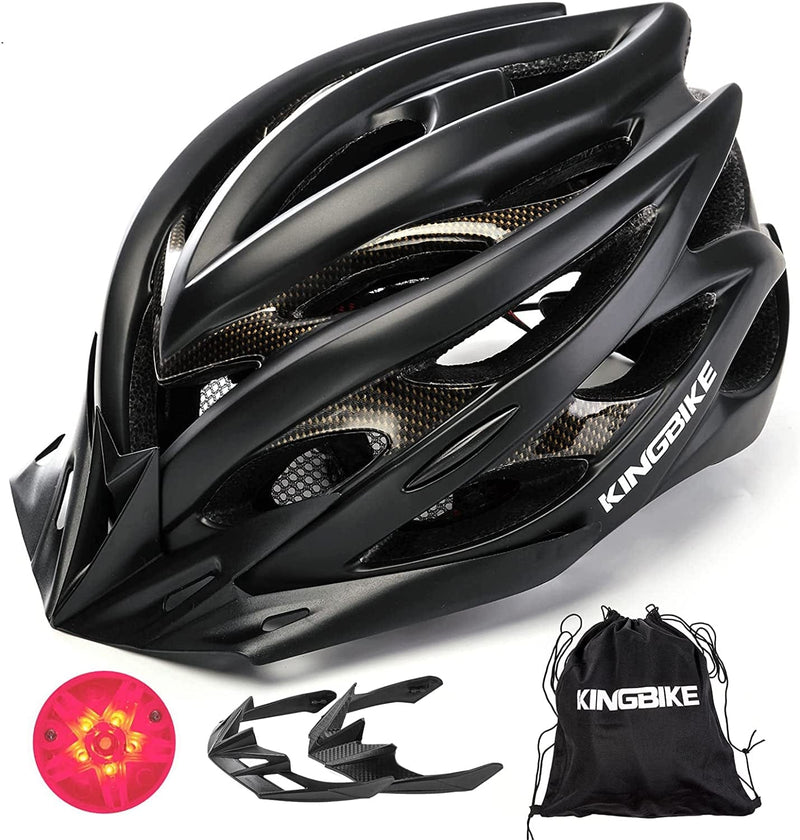 KINGBIKE Light Comfortable Adults Youth Bike Helmet with LED Safety Rear Light+ Detachable Visor, Helmet Storage Backpack for Children Men Women Youth Sporting Goods > Outdoor Recreation > Cycling > Cycling Apparel & Accessories > Bicycle Helmets KINGBIKE Black (Matte ) XXL(59-63CM) 