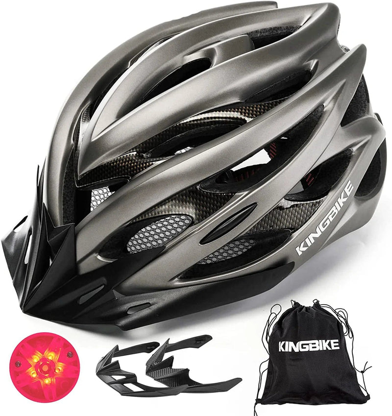 KINGBIKE Light Comfortable Adults Youth Bike Helmet with LED Safety Rear Light+ Detachable Visor, Helmet Storage Backpack for Children Men Women Youth Sporting Goods > Outdoor Recreation > Cycling > Cycling Apparel & Accessories > Bicycle Helmets KINGBIKE Titanium M(54-59CM) 