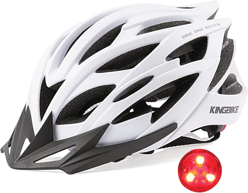 KINGBIKE Light Comfortable Adults Youth Bike Helmet with LED Safety Rear Light+ Detachable Visor, Helmet Storage Backpack for Children Men Women Youth Sporting Goods > Outdoor Recreation > Cycling > Cycling Apparel & Accessories > Bicycle Helmets KINGBIKE X-White S(52-56CM) 