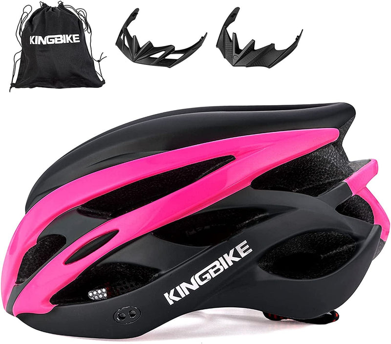 KINGBIKE Light Comfortable Adults Youth Bike Helmet with LED Safety Rear Light+ Detachable Visor, Helmet Storage Backpack for Children Men Women Youth Sporting Goods > Outdoor Recreation > Cycling > Cycling Apparel & Accessories > Bicycle Helmets KINGBIKE Black&rose red XXL(59-63CM) 