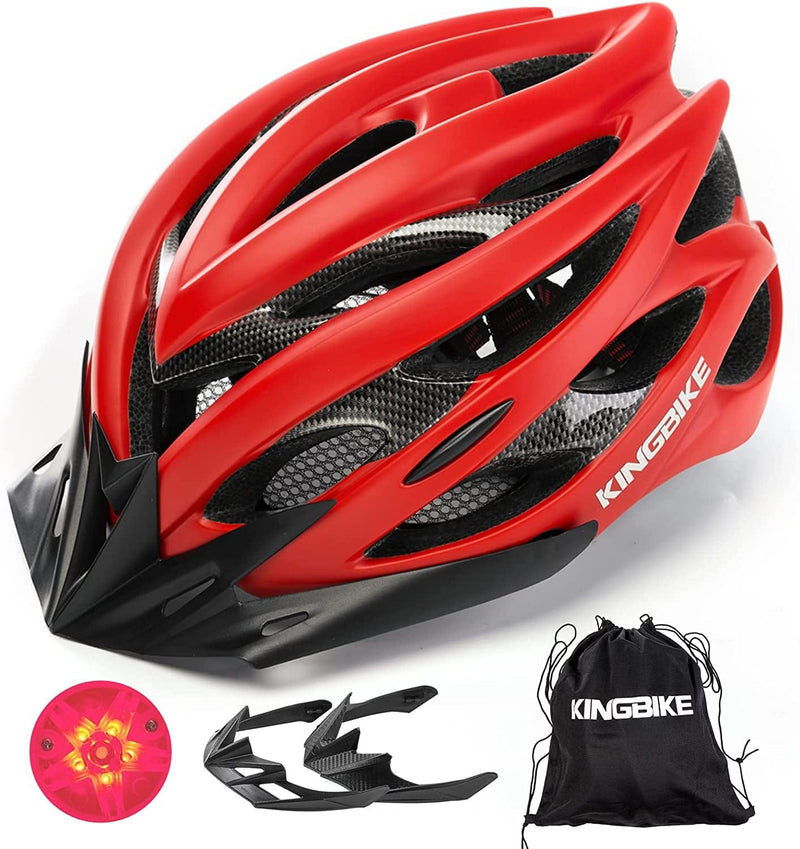 KINGBIKE Light Comfortable Adults Youth Bike Helmet with LED Safety Rear Light+ Detachable Visor, Helmet Storage Backpack for Children Men Women Youth Sporting Goods > Outdoor Recreation > Cycling > Cycling Apparel & Accessories > Bicycle Helmets KINGBIKE Red M(54-59CM) 