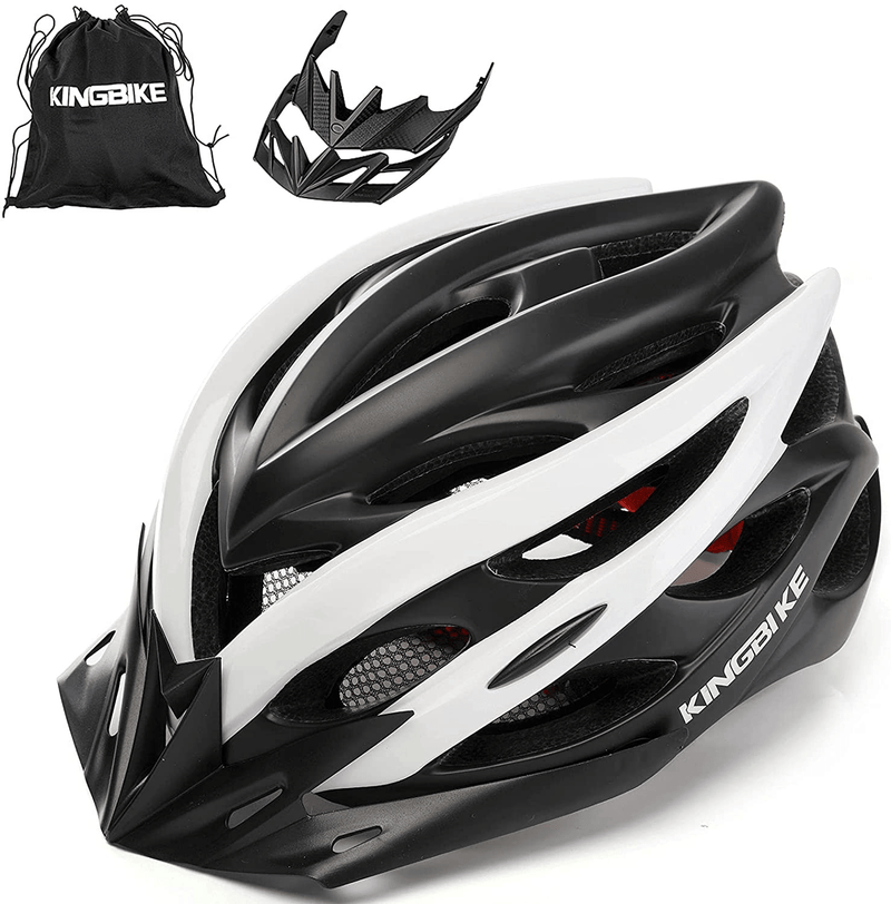 KINGBIKE Ultralight Bike Helmets with Rear Light + Portable Simple Backpack + Two Detachable Visor for Men Women(M/L,L/XL) Sporting Goods > Outdoor Recreation > Cycling > Cycling Apparel & Accessories > Bicycle Helmets KINGBIKE White&Black M/L(54-59CM) 