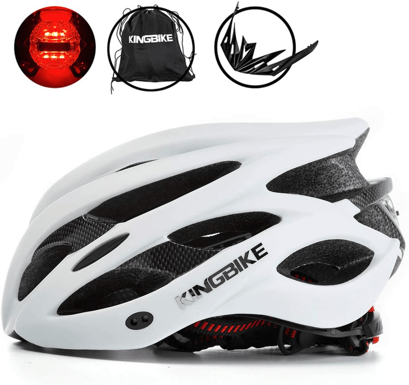 KINGBIKE Ultralight Bike Helmets with Rear Light + Portable Simple Backpack + Two Detachable Visor for Men Women(M/L,L/XL) Sporting Goods > Outdoor Recreation > Cycling > Cycling Apparel & Accessories > Bicycle Helmets KINGBIKE White L/XL(59-63CM) 