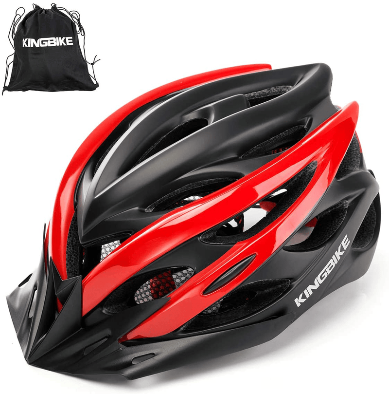 KINGBIKE Ultralight Bike Helmets with Rear Light + Portable Simple Backpack + Two Detachable Visor for Men Women(M/L,L/XL) Sporting Goods > Outdoor Recreation > Cycling > Cycling Apparel & Accessories > Bicycle Helmets KINGBIKE Black&red L/XL(59-63CM) 