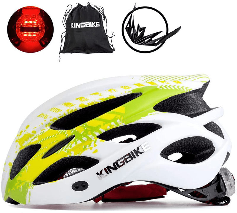 KINGBIKE Ultralight Bike Helmets with Rear Light + Portable Simple Backpack + Two Detachable Visor for Men Women(M/L,L/XL) Sporting Goods > Outdoor Recreation > Cycling > Cycling Apparel & Accessories > Bicycle Helmets KINGBIKE White&Green M/L(54-59CM) 
