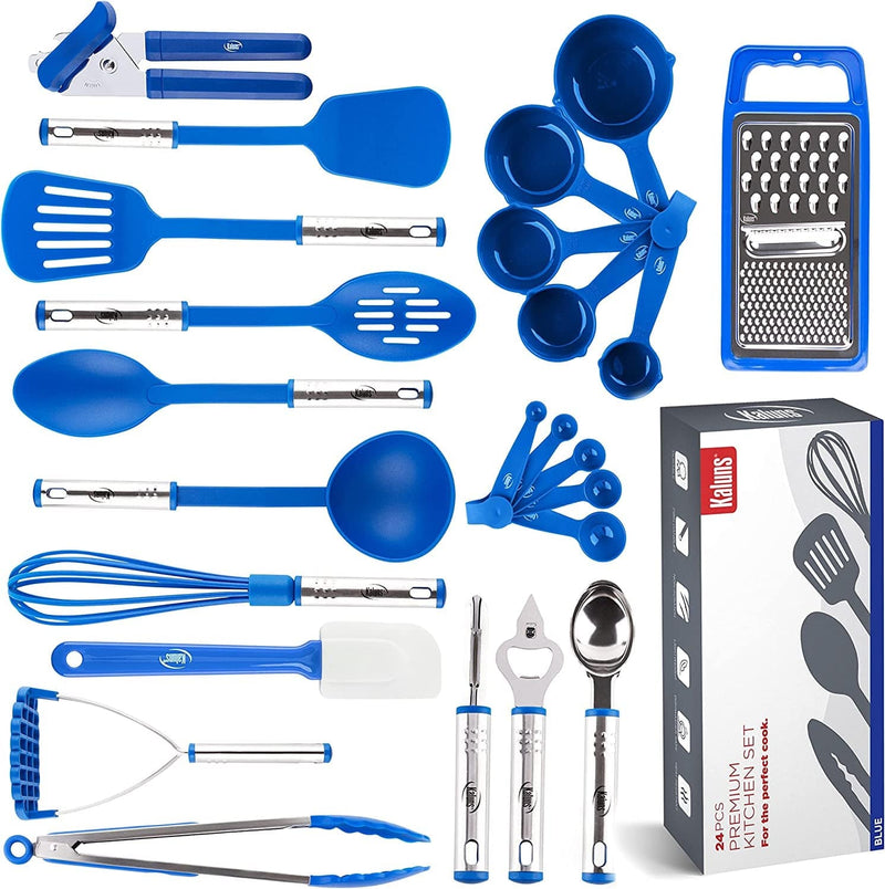 Kitchen Utensils Set, Cooking Utensils Set, Non Stick and Heat Resistant Kitchen Gadgets, 24 Pcs Nylon and Stainless Steel Kitchen Utensil Set New Home Essentials, Pots and Pans Kitchen Accessories Animals & Pet Supplies > Pet Supplies > Bird Supplies > Bird Cages & Stands Kaluns Blue  