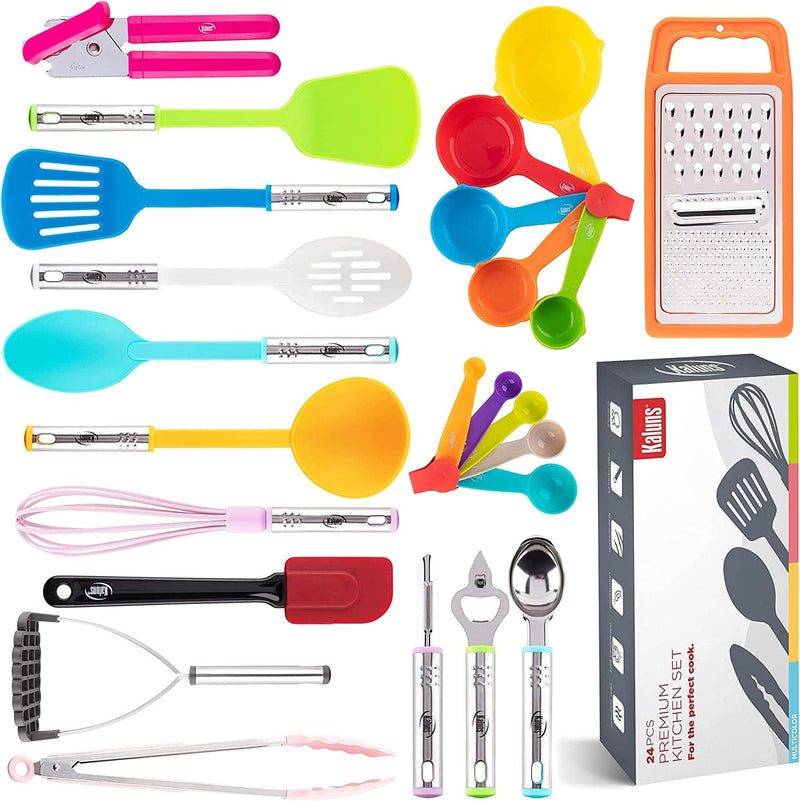 Kitchen Utensils Set, Cooking Utensils Set, Non Stick and Heat Resistant Kitchen Gadgets, 24 Pcs Nylon and Stainless Steel Kitchen Utensil Set New Home Essentials, Pots and Pans Kitchen Accessories Animals & Pet Supplies > Pet Supplies > Bird Supplies > Bird Cages & Stands Kaluns Multicolor  