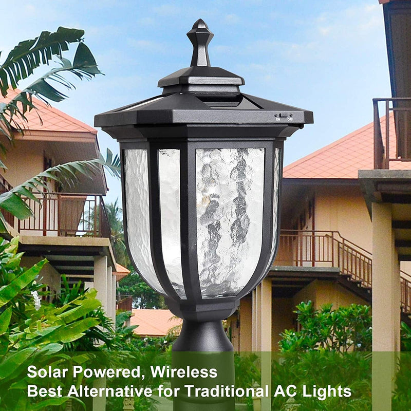 KMC Lighting ST4322Q-A Solar Post Light Solar Powered Lamp Post Light Post Solar Light Outdoor Fabulously Bright 120 LUMENS Made of Aluminum Die-Casting and Glass with 3 Inches Post Adaptor