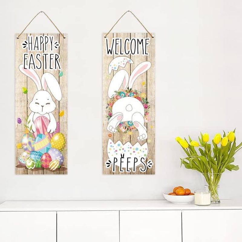 Kockuu Spring Easter Decorations Outdoor Door Sign- Happy Easter and Welcome Spring Double Wooden Sign Easter Door Hanger for Home Indoor Outdoor Farmhouse Decorations Home & Garden > Decor > Seasonal & Holiday Decorations kockuu   