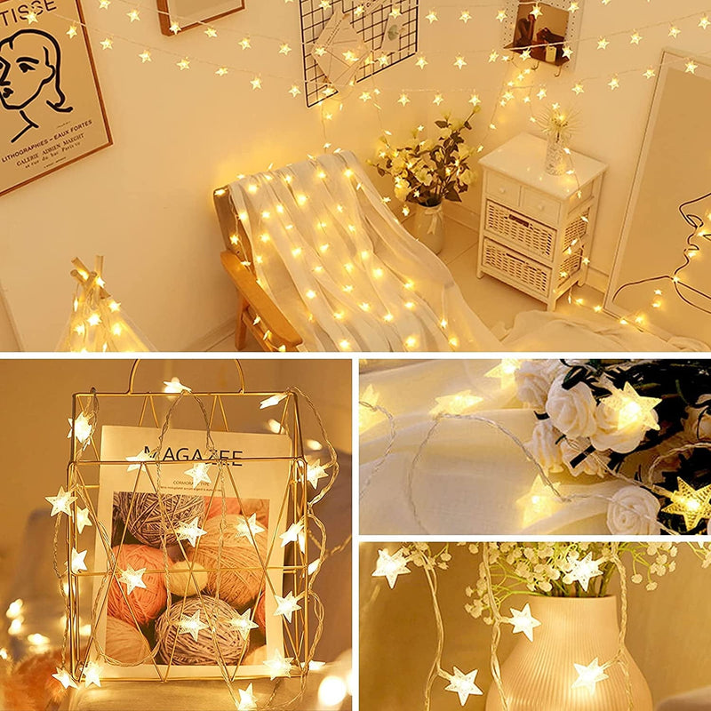 Koxly Star String Lights 49 Ft 100 LED 8 Modes Plug in Twinkle Light with Remote Control Fairy Lights for Bedroom Indoor Outdoor Christmas Tree Room Decor Warm White and Cool White Home & Garden > Lighting > Light Ropes & Strings Koxly   