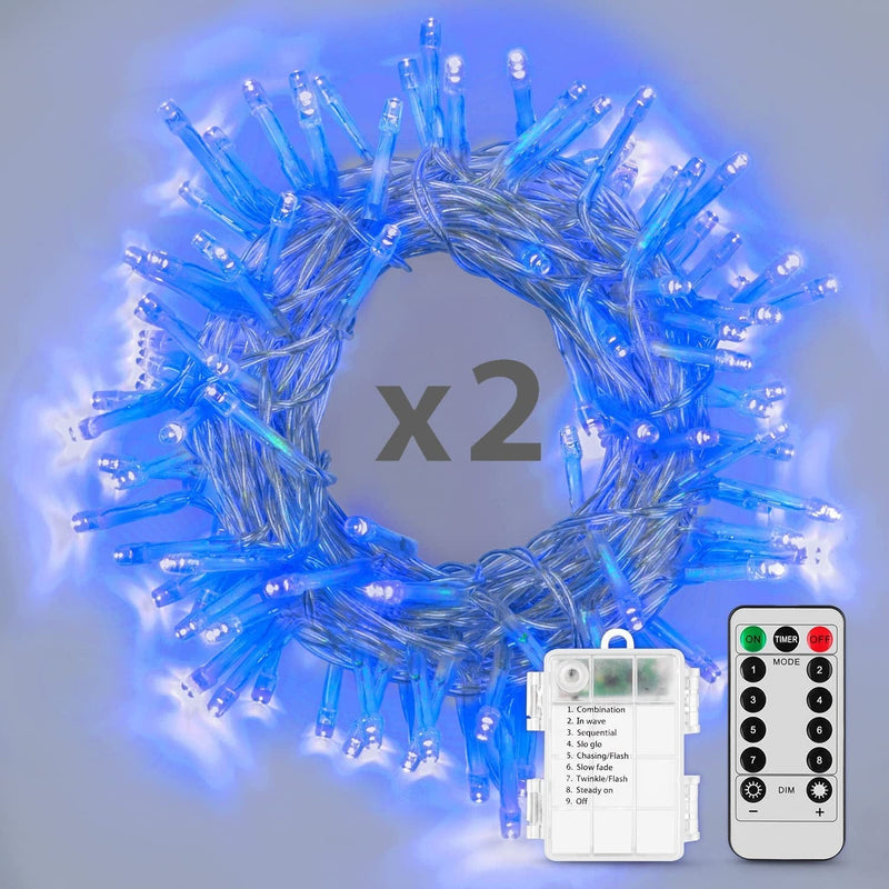 Koxly String Lights, 2 Pack Battery Operated String Lights with Remote Timer Waterproof 8 Modes 16.4Ft 50 LED String Lights for Bedroom,Garden,Party,Xmas Tree Indoor Outdoor Decorations, Cool White Home & Garden > Lighting > Light Ropes & Strings Koxly Blue 16.4 Feet 