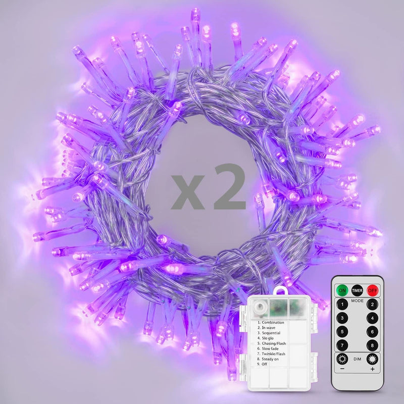 Koxly String Lights, 2 Pack Battery Operated String Lights with Remote Timer Waterproof 8 Modes 16.4Ft 50 LED String Lights for Bedroom,Garden,Party,Xmas Tree Indoor Outdoor Decorations, Cool White Home & Garden > Lighting > Light Ropes & Strings Koxly Purple 16.4 Feet 