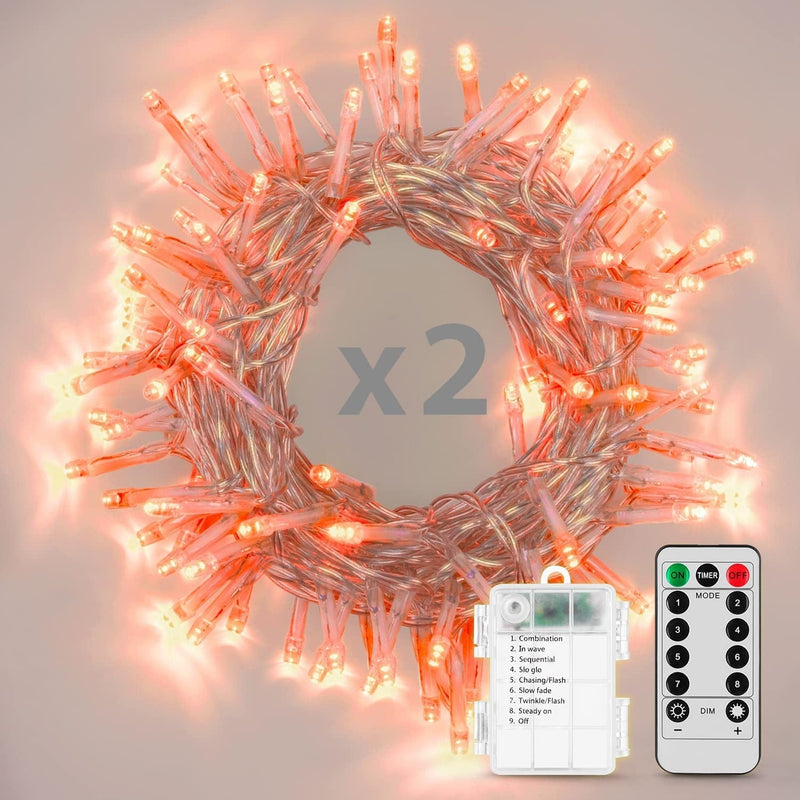 Koxly String Lights, 2 Pack Battery Operated String Lights with Remote Timer Waterproof 8 Modes 16.4Ft 50 LED String Lights for Bedroom,Garden,Party,Xmas Tree Indoor Outdoor Decorations, Cool White Home & Garden > Lighting > Light Ropes & Strings Koxly Orange 16.4 Feet 