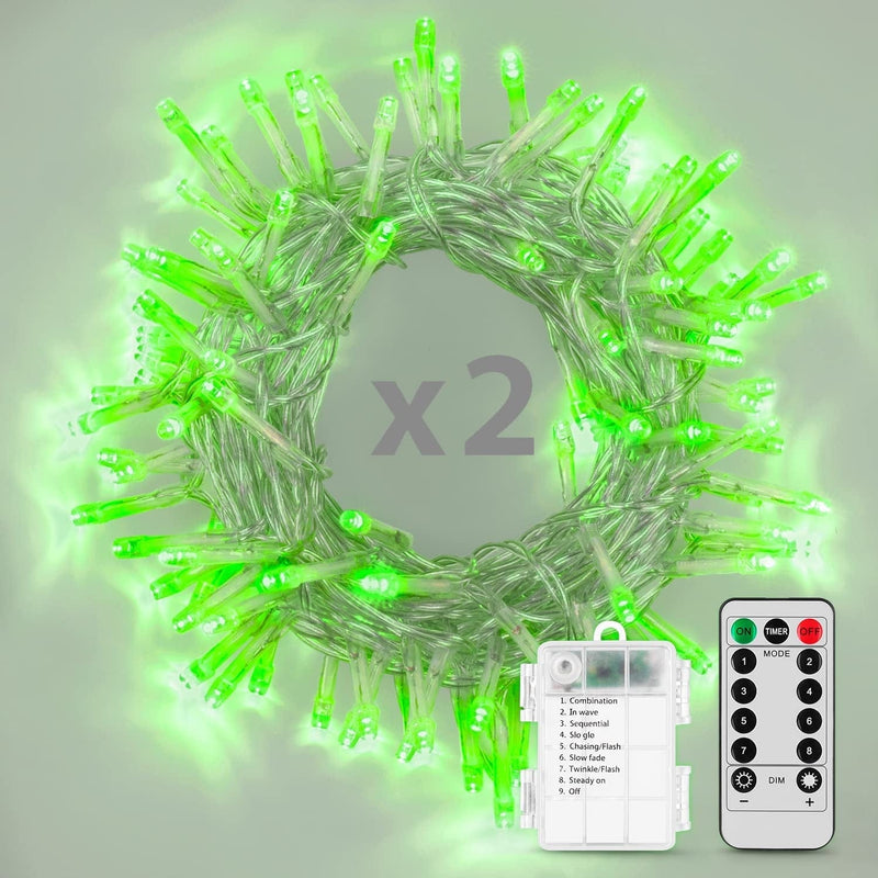 Koxly String Lights, 2 Pack Battery Operated String Lights with Remote Timer Waterproof 8 Modes 16.4Ft 50 LED String Lights for Bedroom,Garden,Party,Xmas Tree Indoor Outdoor Decorations, Cool White Home & Garden > Lighting > Light Ropes & Strings Koxly Green 36.0 Feet 