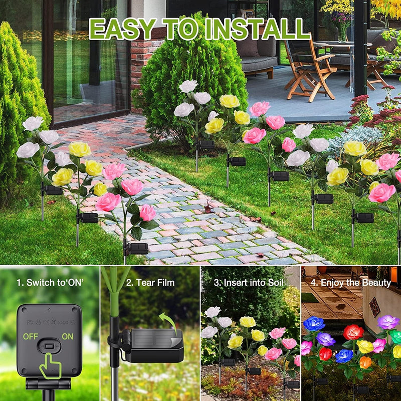 Kubace Solar Garden Lights, Newest Brighter Solar Outdoor Lights with 12 Rose Flowers, Color Changing Waterproof Outdoor Solar Lights for Yard Garden Decor Valentines Gift, Wider Solar Panel, 3 Pack Home & Garden > Lighting > Lamps KuBace   