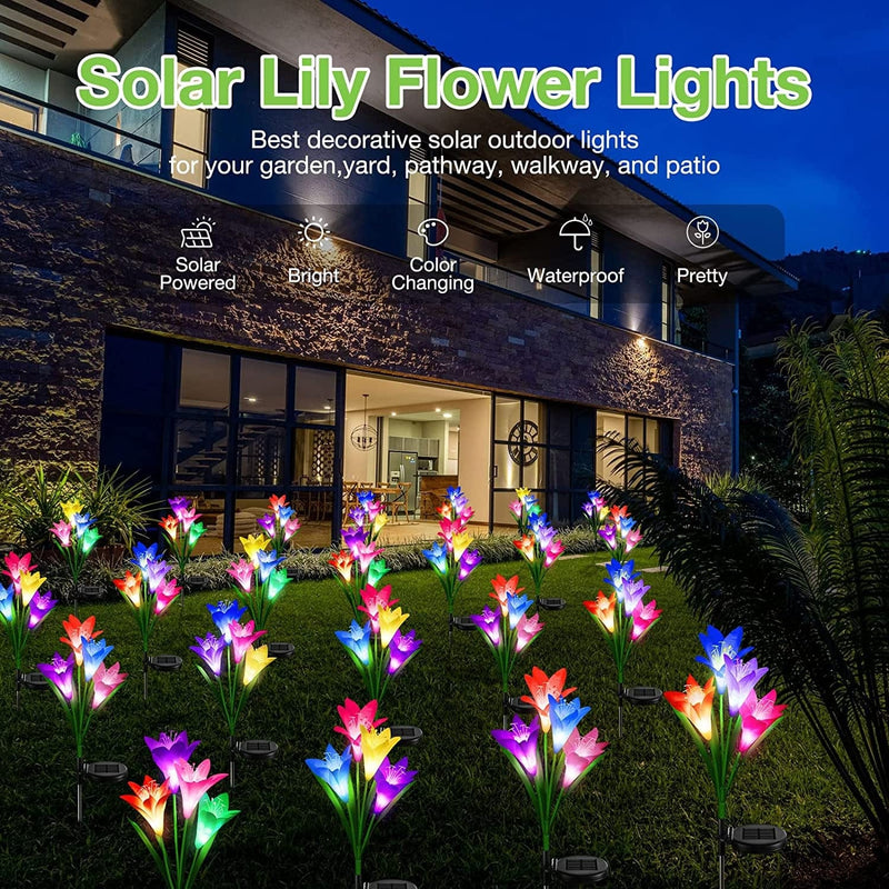 Kubace Solar Outdoor Lights, 6 Pack Upgraded Solar Garden Lights with 24 Bigger Lily Flower Lamp, Multi-Color Changing Waterproof Solar Garden Decorative Lights for Yard Decor Gift, Bigger Solar Panel Home & Garden > Lighting > Lamps KuBace   