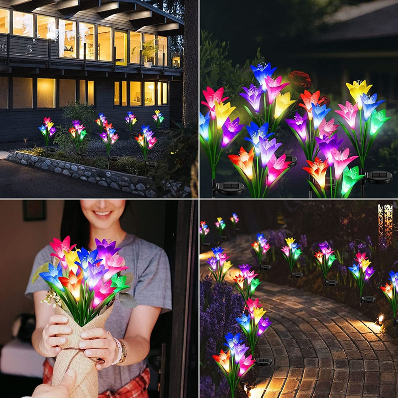 Kubace Solar Outdoor Lights, 6 Pack Upgraded Solar Garden Lights with 24 Bigger Lily Flower Lamp, Multi-Color Changing Waterproof Solar Garden Decorative Lights for Yard Decor Gift, Bigger Solar Panel Home & Garden > Lighting > Lamps KuBace   