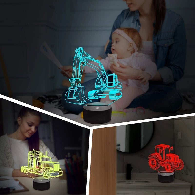 Lampeez 3D Car Lamp Night Light 3D Illusion Lamp for Kids,Car,Truck,Tractor,Excavator,16 Colors Changing with Remote,Dimmable(4 Patterns) Kids Bedroom Decor Car Gifts for Boys Girls Home & Garden > Lighting > Night Lights & Ambient Lighting Lampeez   