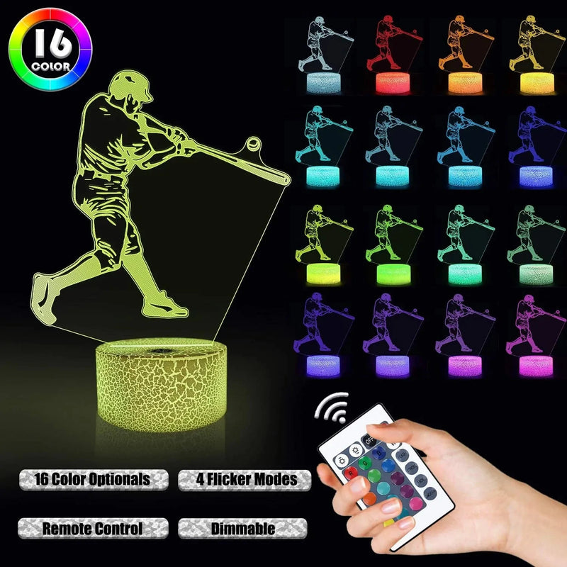Lampeez Baseball Player Gifts, 3D Night Light for Kids Optical Illusion Lamp with Remote 16 Colors Changing Birthday Xmas Valentine'S Day Gift Idea for Sport Fan Boys Girls Home & Garden > Lighting > Night Lights & Ambient Lighting Lampeez   