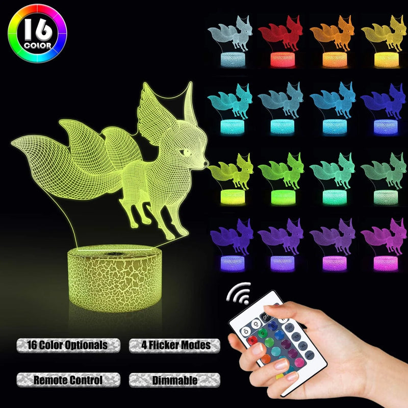 Lampeez Fox 3D Lamp Night Light 3D Illusion Lamp for Kids, 16 Colors Changing with Remote, Kids Bedroom Fox Decor as Xmas Holiday Birthday Gifts for Boys Girls Fox Fan Home & Garden > Lighting > Night Lights & Ambient Lighting Lampeez   