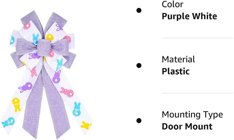LANGFON Easter Wreath Bows, Purple White Easter Rabbits Pattern Spots Burlap Bows for Wreaths - Easter Burlap Tree Topper Bows for Holiday Front Door Wreath Decorations Indoor Outdoor