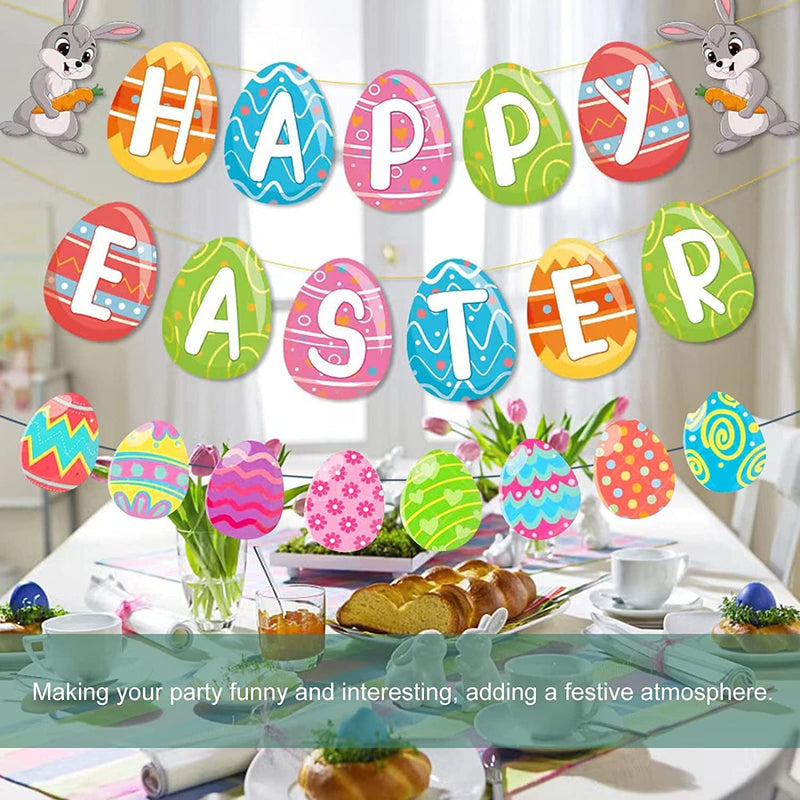 Lanttaotte Happy Easter Banner Felt Garland Easter Decorations Egg Themed Party Decor for Home Office Mantle Fireplace Classroom Wall Tree Home & Garden > Decor > Seasonal & Holiday Decorations LanttAotte   
