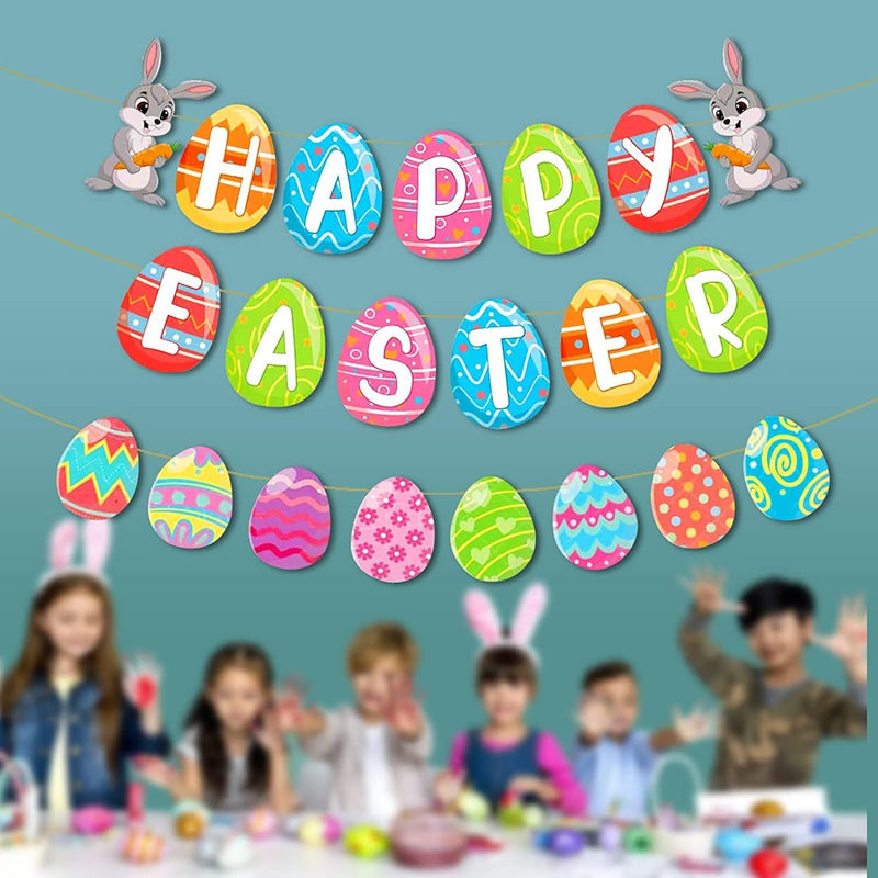 Lanttaotte Happy Easter Banner Felt Garland Easter Decorations Egg Themed Party Decor for Home Office Mantle Fireplace Classroom Wall Tree Home & Garden > Decor > Seasonal & Holiday Decorations LanttAotte   
