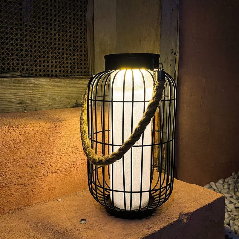 Large Outdoor Solar Lanterns Hanging Light Waterproof LED Garden Lights Solar Powered Retro Metal Auto on off Table Lamp for Garden Patio Porch Lawn Pathway Walkway Tabletop Decorative(Black) Home & Garden > Lighting > Lamps baterysu Style1  
