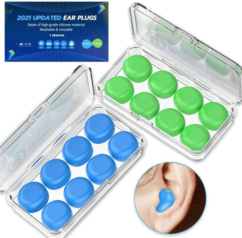[Latest 2021] Ear Plugs for Sleeping Swimming, 8 Pair Reusable Silicone Moldable Noise Cancelling Earplugs for Shooting Range, Swimmers, Snoring, Concerts, Airplanes, Travel, Work, Studying…