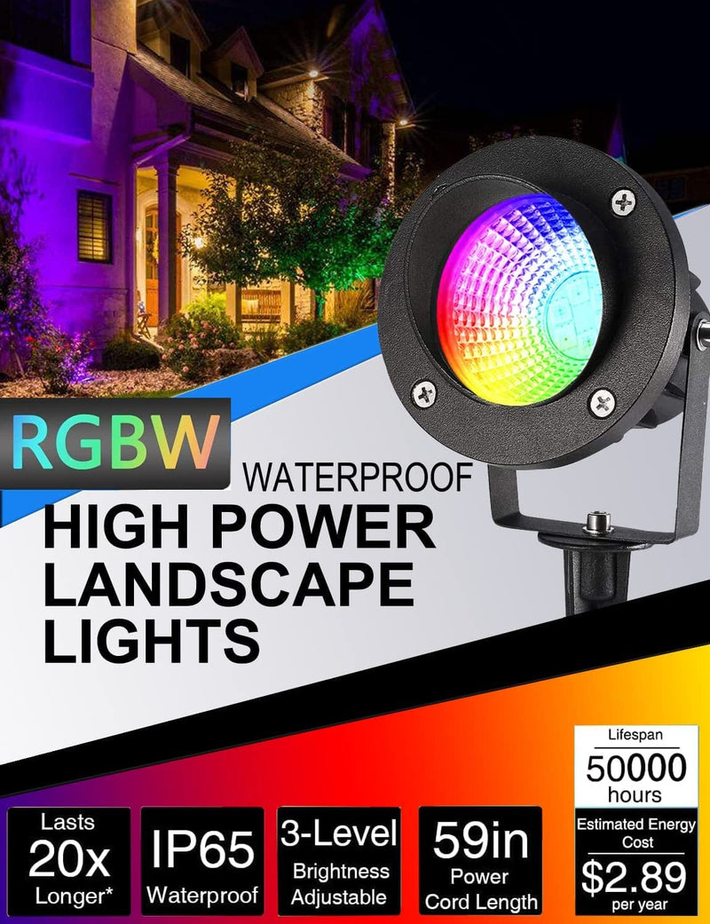 LCARED Landscape Lights with Remote Control, 120V Lighting 18W RGBW Outdoor LED Spotlights Color Changing RGB Flood Spot for Yard Garden Path Patio Tree Decorative (2 Pack), Black