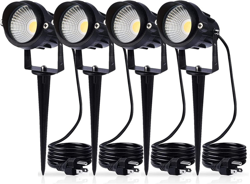 LCARED Led Spotlight Outdoor Landscape Lights Warm White 120V AC Waterproof Garden Spot Lights for Yard with Spiked Stake Patio,Lawn, Wall, Flood,Driveway Flag Lighting with US 3-Plug in (6 Pack) Home & Garden > Lighting > Flood & Spot Lights LCARED 4 Pack  