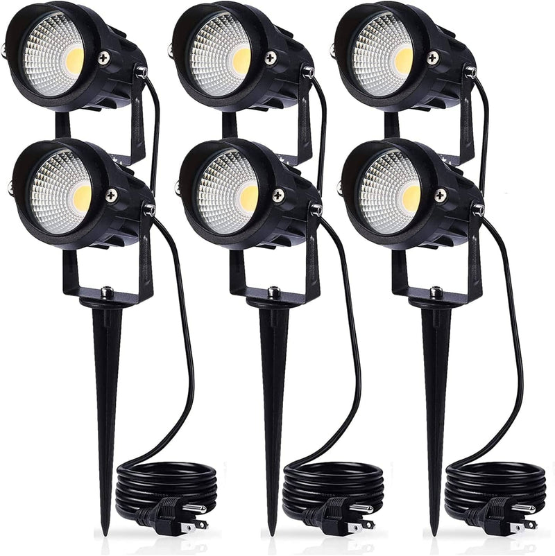 LCARED Led Spotlight Outdoor Landscape Lights Warm White 120V AC Waterproof Garden Spot Lights for Yard with Spiked Stake Patio,Lawn, Wall, Flood,Driveway Flag Lighting with US 3-Plug in (6 Pack) Home & Garden > Lighting > Flood & Spot Lights LCARED 6 Pack  