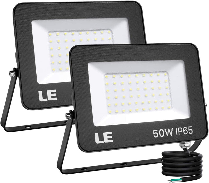 LE LED Flood Lights Outdoor 50W, 4200LM 5000K Daylight White Super Bright Lighting, IP65 Waterproof, Flexible Stand Outdoor Floodlights for Garden, Yard, Party and Patio, 2 Pack Home & Garden > Lighting > Flood & Spot Lights LE 50.0  