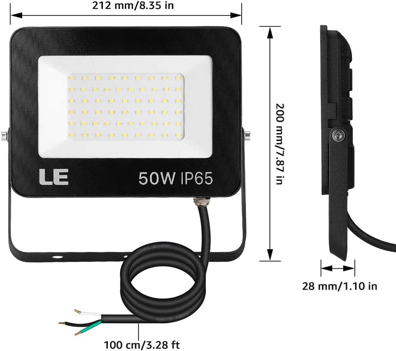 LE LED Flood Lights Outdoor 50W, 4200LM 5000K Daylight White Super Bright Lighting, IP65 Waterproof, Flexible Stand Outdoor Floodlights for Garden, Yard, Party and Patio, 2 Pack Home & Garden > Lighting > Flood & Spot Lights LE   