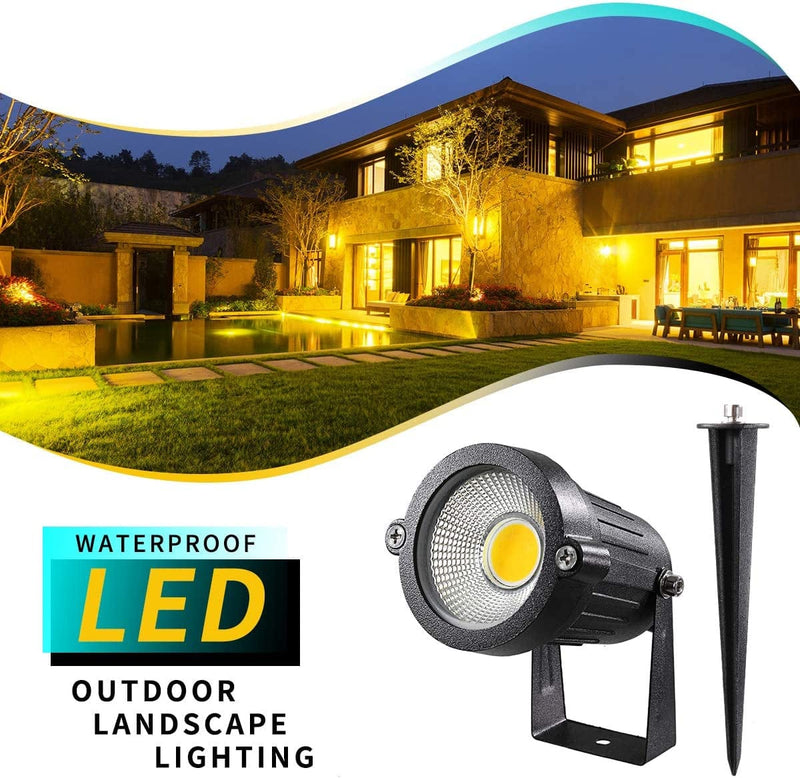 LEACOCO LED Landscape Lights,5W 120V AC Outdoor Pathway Garden Yard Spotlight,Ip65 Waterproof Garden Flood Light,Outdoor Spotlight with Stake,Ul Cord 5-Ft with Plug (Pack of 1, Warm White)