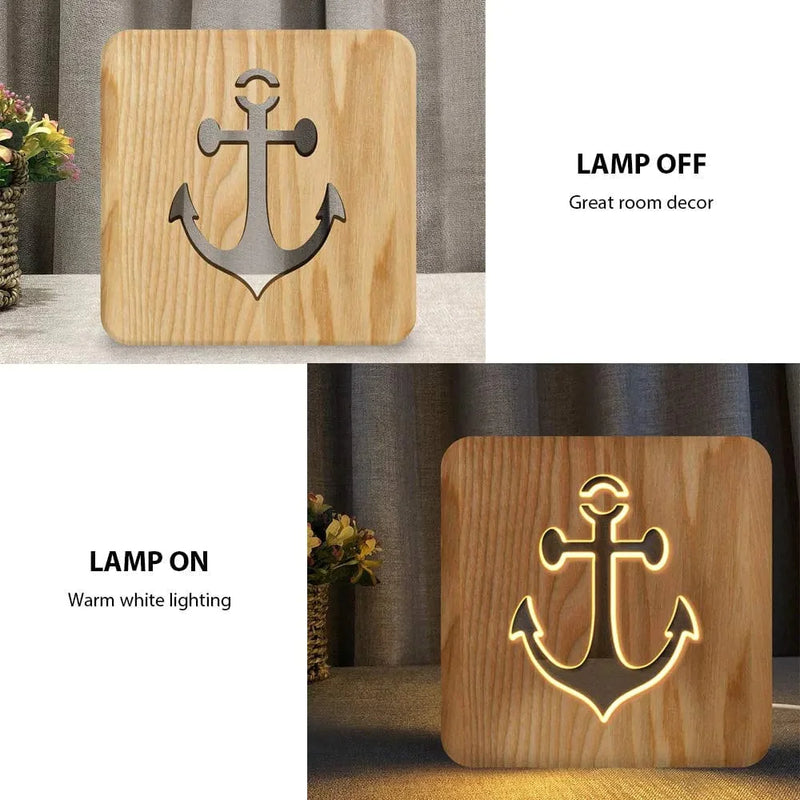 LECO TECH Sailing Boat Anchor Wooden Carving Night Light Warm White LED Bedside Table Lamp for Home Room Party Decoration, Creative Nautical Gifts for Men Women Friends Ocean Lovers Home & Garden > Lighting > Night Lights & Ambient Lighting LECO TECH   