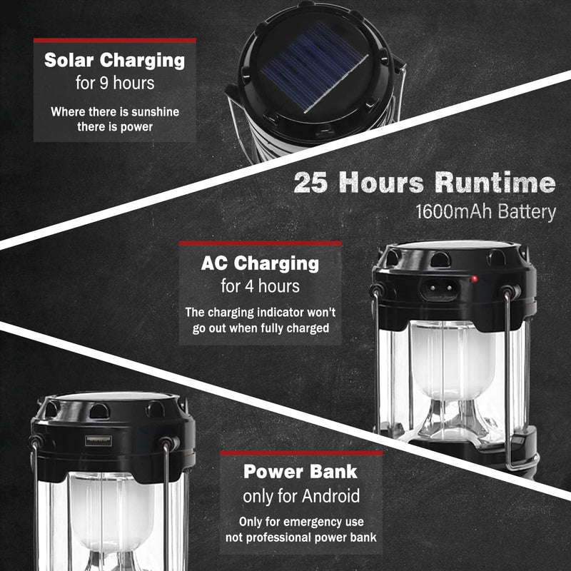 LED Camping Lantern Emergency Light Solar AC Rechargeable, 4-Pack, Civikyle Portable Flashlight Outdoor Lamp Camping Accessories Gear Supplies Hurricane Storm Home Power Outage Kit Home & Garden > Lighting > Lamps Civikyle   