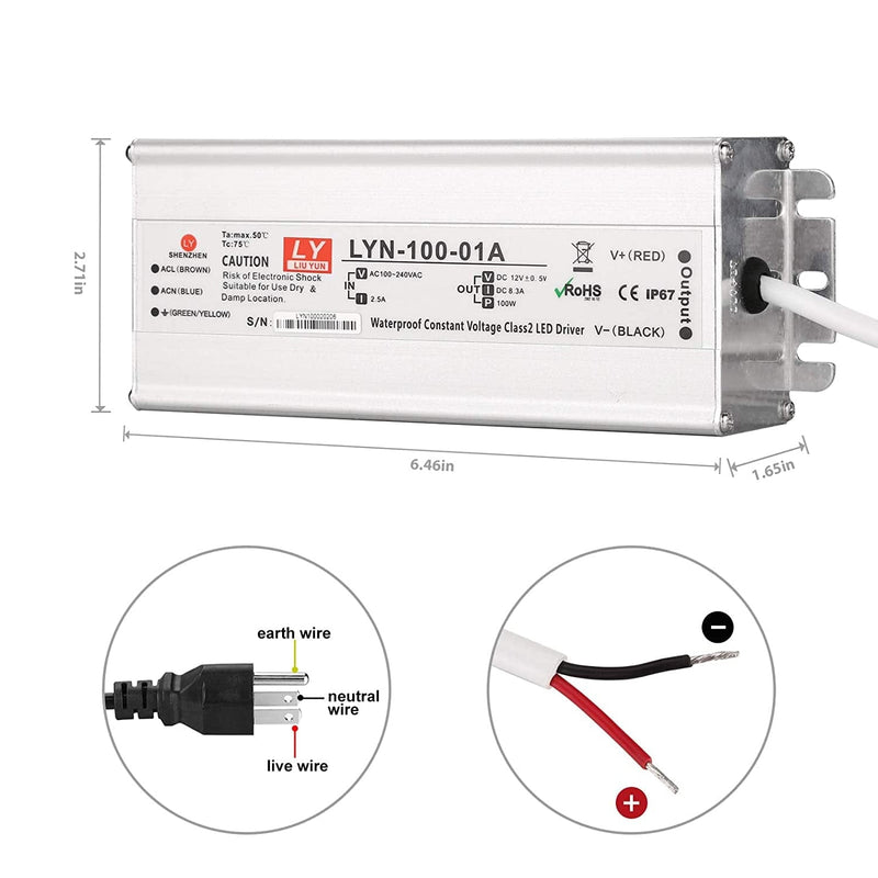 LED Driver 100 Watts 110V AC to 12V DC Low Voltage Output, IP67 Waterproof Power Low Voltage Transformer Adapter with 3 Pin Plug LED Cable for LED Light Bar, Indoor and Outdoor Light String Home & Garden > Pool & Spa > Pool & Spa Accessories LY LIU YUN   