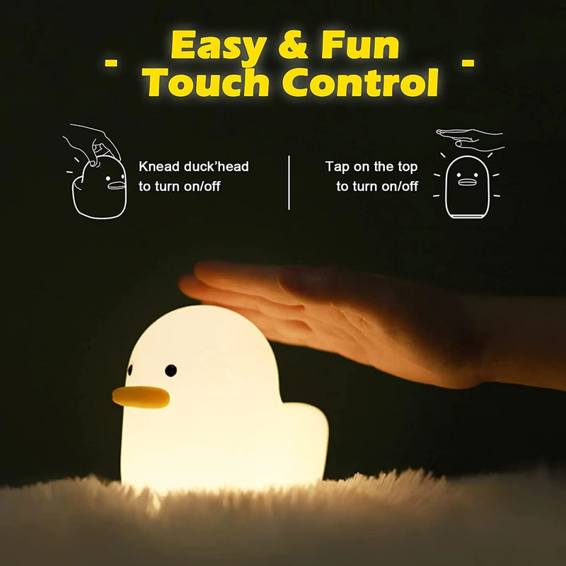 LED Duck Night Light, Silicone Nursery Night Lamp, USB Rechargeable Cute Animal Bedside Lamp with Touch Control & Timer Setting for Bedroom Home Decoration