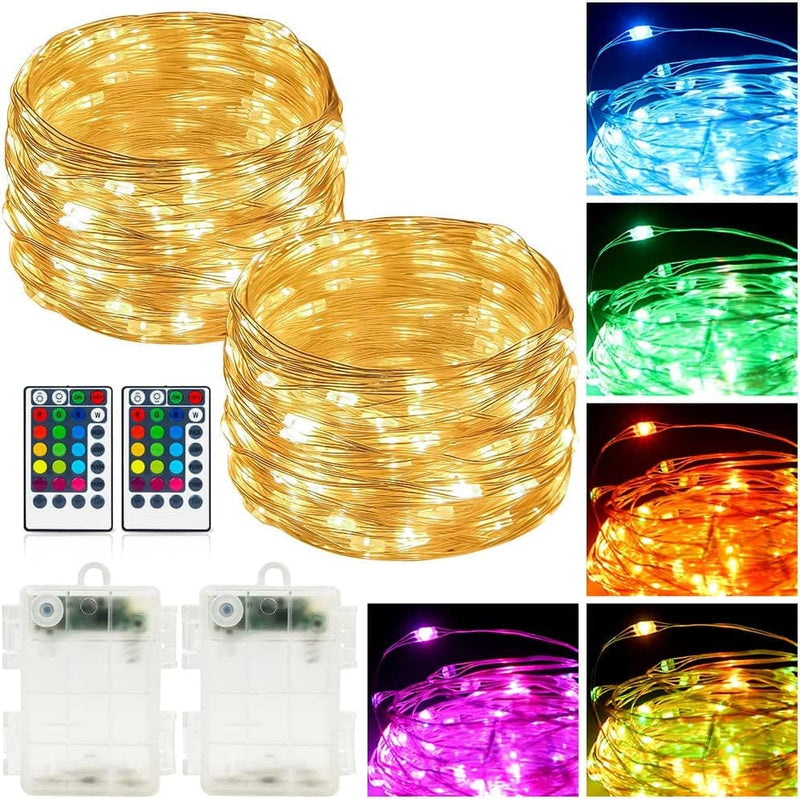 Led Fairy Lights Battery Operated 39Ft 120 LED Color Changing String Lights with Remote, Battery Powered Twinkle Fairy Lights for Bedroom Indoor Outdoor Halloween Lights Wedding Christmas Decoration Home & Garden > Lighting > Light Ropes & Strings Hoofun Battery Powered-2pack  