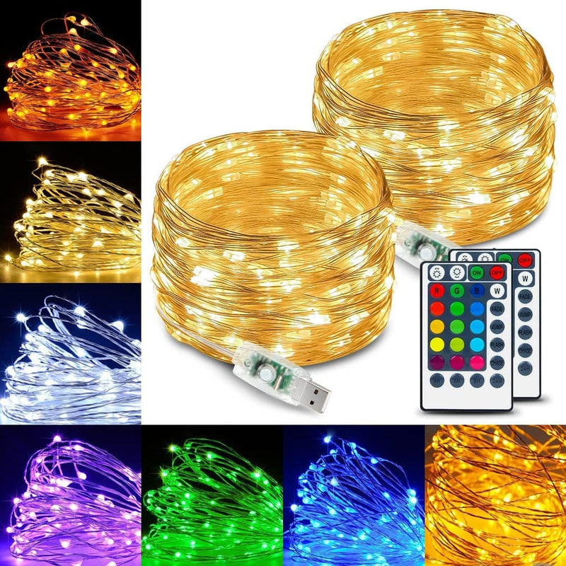Led Fairy Lights Battery Operated 39Ft 120 LED Color Changing String Lights with Remote, Battery Powered Twinkle Fairy Lights for Bedroom Indoor Outdoor Halloween Lights Wedding Christmas Decoration Home & Garden > Lighting > Light Ropes & Strings Hoofun USB Plug in-2pack  