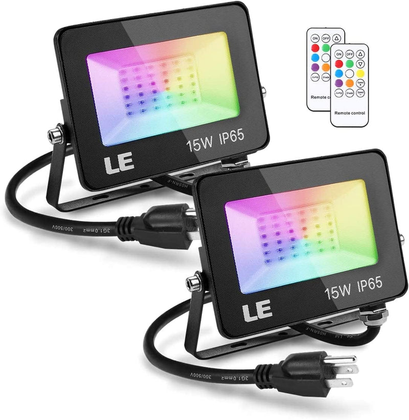 LED Flood Lights Outdoor 15W, RGB Color Changing Lighting with Remote, IP65 Waterproof, Dimmable Plug in Outdoor Floodlights for Garden, Yard, Party and Patio, 2 Pack Home & Garden > Lighting > Flood & Spot Lights LE   